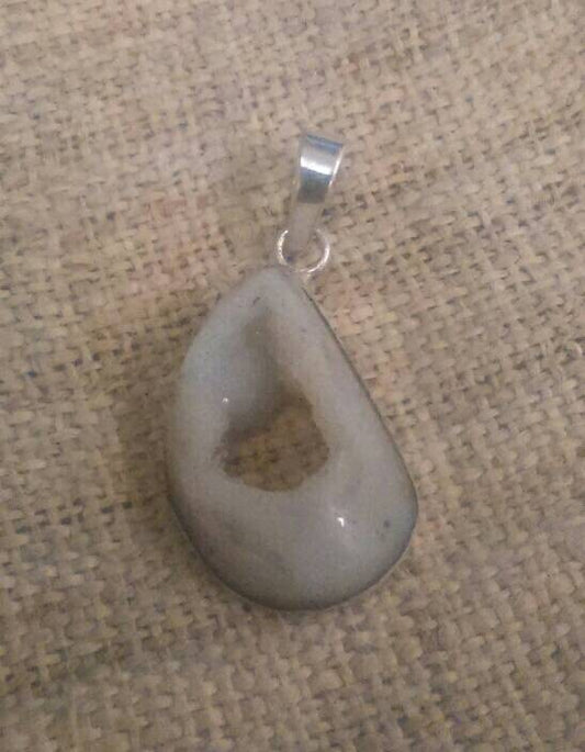 Pendants -  White Quartz crystal Geode (EcoSilver) 925