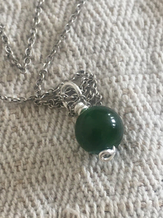 Qinghai Jade EcoSilver Pendant on a Recycled Sterling Silver Necklace